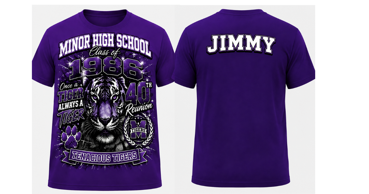 Minor High School Class of 1986 40th Reunion T-Shirt | Tenacious Tigers