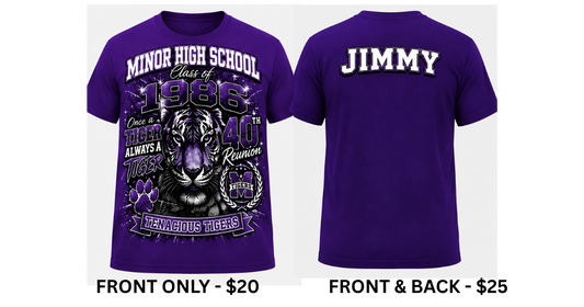 Minor High School Class of 1986 40th Reunion T-Shirt | Tenacious Tigers
