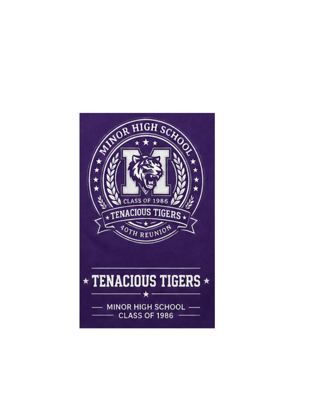 Purple Minor High School Class of 1986 40th Reunion Tenacious Tigers rally towel